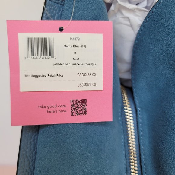 KATE SPADE Knott LARGE Pebbled Leather & Suede Shoulder Bag-Manta Blue⭐ - Picture 16 of 16